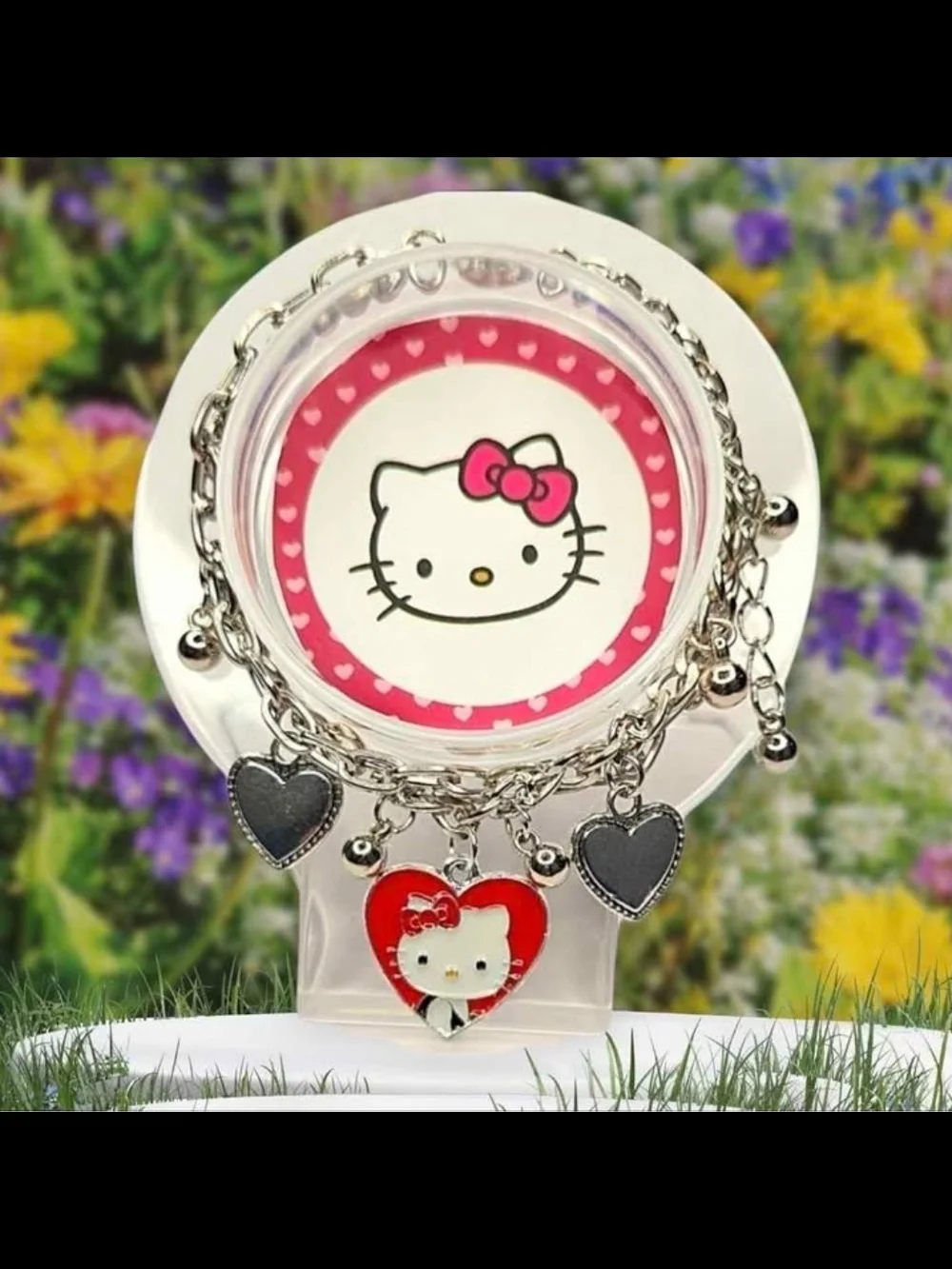 Hello Kitty Silver Chain Charm Bracelet with Red Accents
